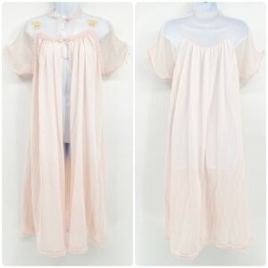 Vintage Coquette Sheer Pink Lace Nightgown Neglige House Dress‎ Robe Lingerie